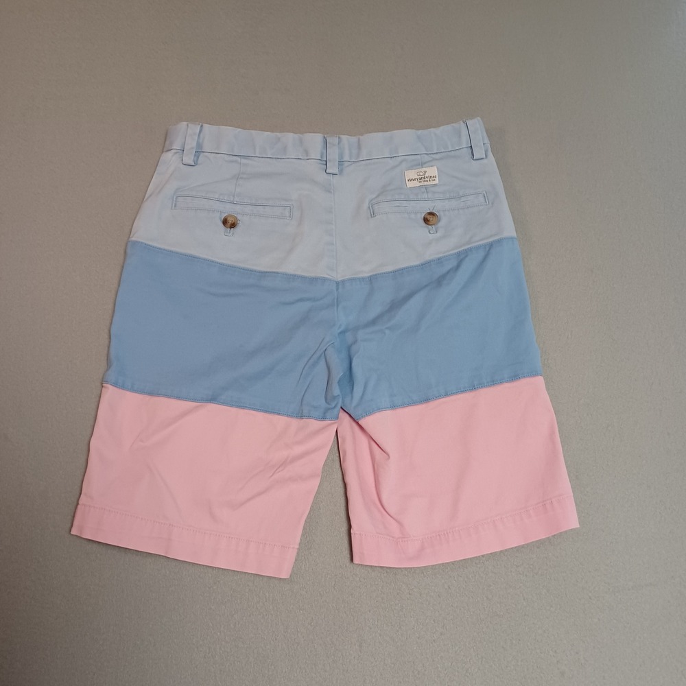Vineyard Vines Boys Colorblock Chino Shorts Blue Pink Adjustable Waist Size 14
